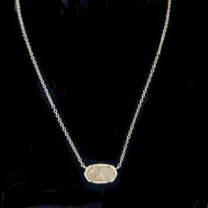 Kendra Scott Elisa Gold Tone Necklace Platinum Drusy Oval Pendant